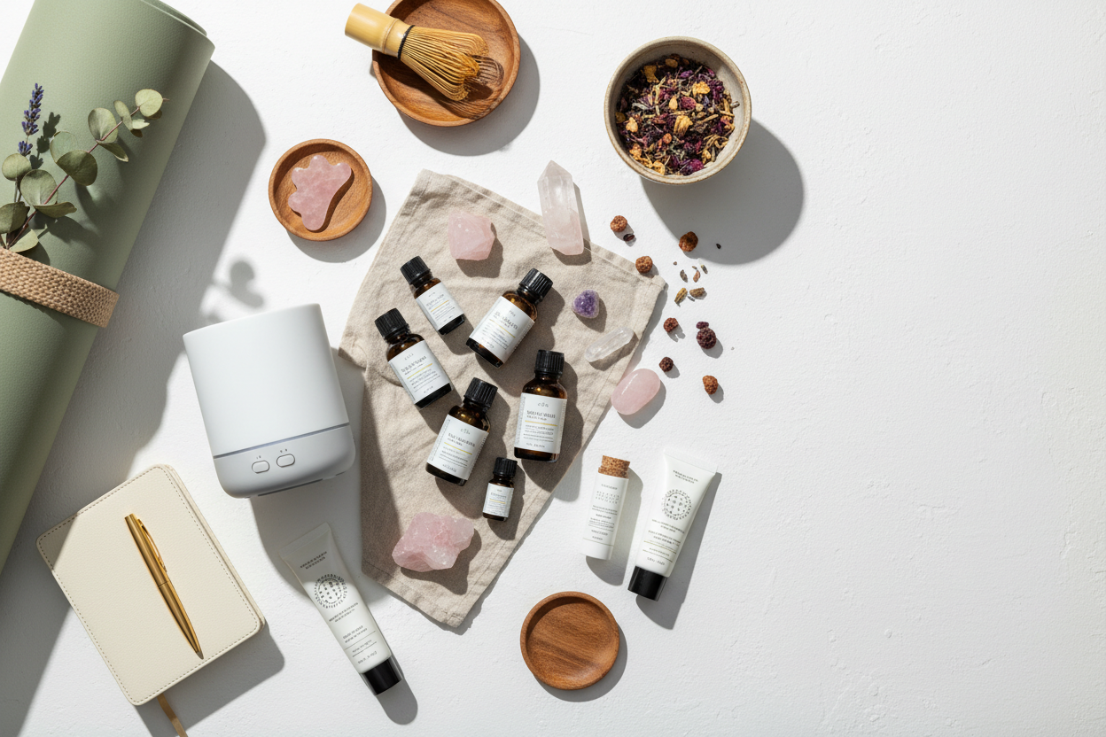 Wellness store page flat lay photo for homepage 
